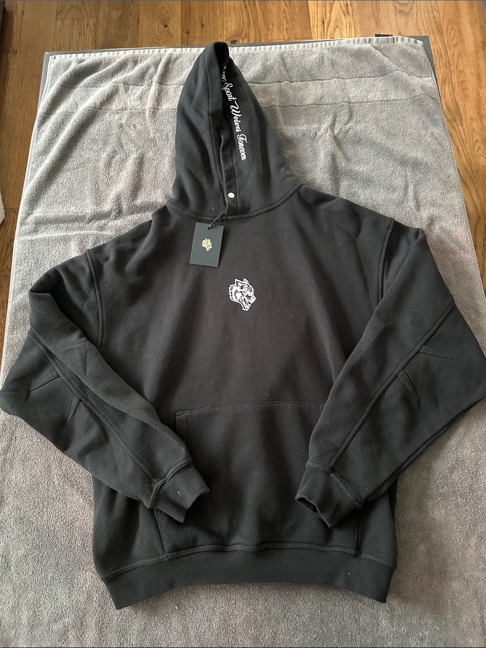 Darc Sport Black Hoodie with White Script and Chest Emblem